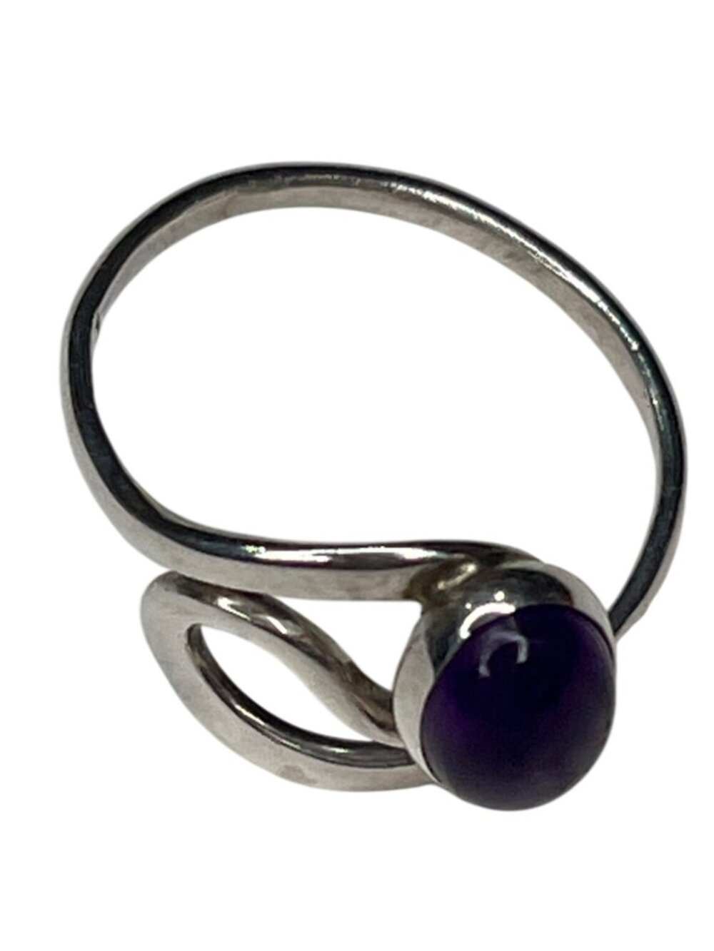 Sterling Silver Amethyst Cabochon Ring With Modern Swirl Design Size 8 A226